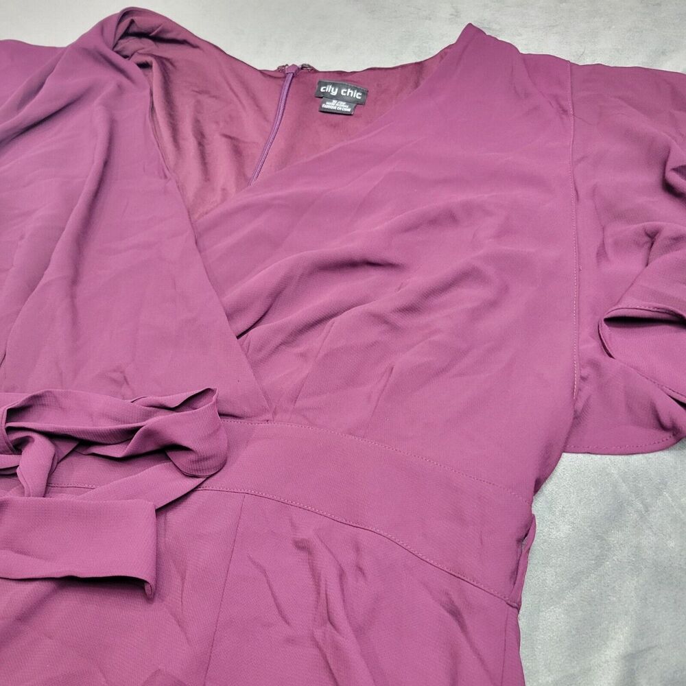 City Chic Plum Short Sleeve Wrap Romper With Tie Waist XL 22 Polyester Womens Fa - Picture 4 of 11
